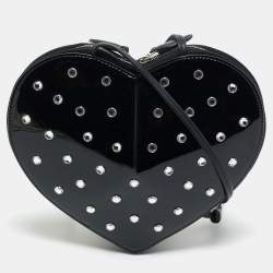 Pre Owned Alaia Black Patent Leather Le Coeur Crystals Crossbody bag