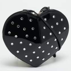 Pre Owned Alaia Black Patent Leather Le Coeur Crystals Crossbody bag