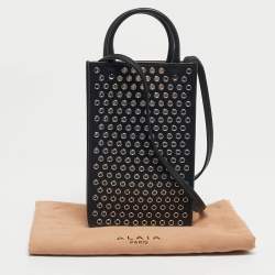 Pre Owned Alaia Black Leather Eyelet Embellished Phone Crossbody Bag