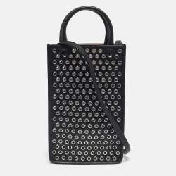 Pre Owned Alaia Black Leather Eyelet Embellished Phone Crossbody Bag