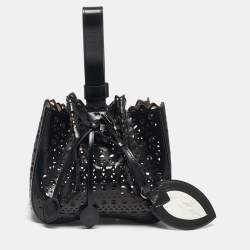 Pre Owned Alaia Black Laser Cut Leather Small Rose Marie Bucket Bag