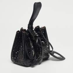 Pre Owned Alaia Black Laser Cut Leather Small Rose Marie Bucket Bag