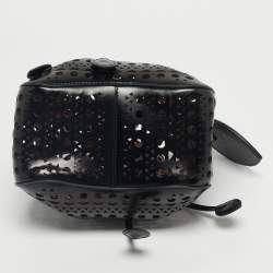 Pre Owned Alaia Black Laser Cut Leather Small Rose Marie Bucket Bag