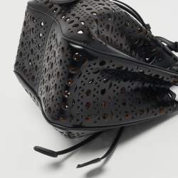 Pre Owned Alaia Black Laser Cut Leather Small Rose Marie Bucket Bag