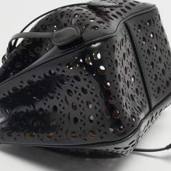 Pre Owned Alaia Black Laser Cut Leather Small Rose Marie Bucket Bag