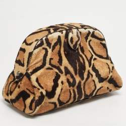 مملوكة مسبقًا Alaia Brown Leopard Print Calf Hair Frame Pouch