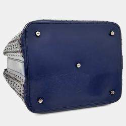 Pre Owned Alaia Navy Blue Leather Laser-Cut Tote and Shoulder Bag