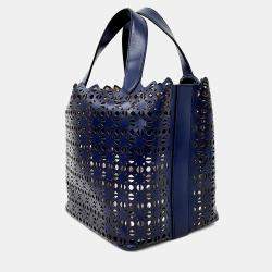 Pre Owned Alaia Navy Blue Leather Laser-Cut Tote and Shoulder Bag