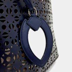 Pre Owned Alaia Navy Blue Leather Laser-Cut Tote and Shoulder Bag
