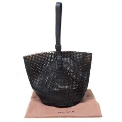 Pre Owned  Alaia Black Leather Rose Marie Bucket Bag
