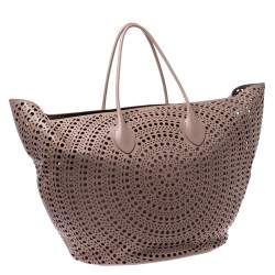 Pre Owned Alaia Pink Leather Laser Cut Mina Shopper Tote