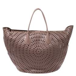 Pre Owned Alaia Pink Leather Laser Cut Mina Shopper Tote
