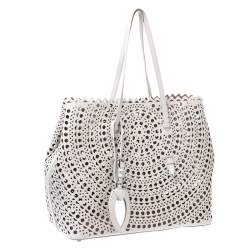 Pre Owned Alaia Grey Laser Cut Leather Mina Vienne Tote