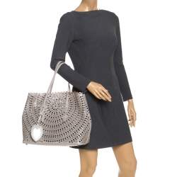 Pre Owned Alaia Grey Laser Cut Leather Mina Vienne Tote