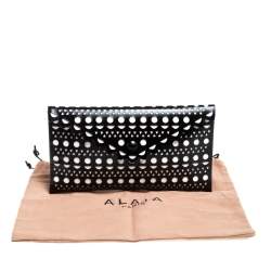 Pre Owned Alaia Black Lasercut Leather Envelope Clutch