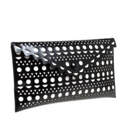 Pre Owned Alaia Black Lasercut Leather Envelope Clutch