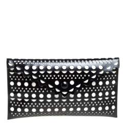 Pre Owned Alaia Black Lasercut Leather Envelope Clutch