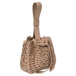 Pre Owned Alaia Vienne Old Rose Leather Laser Cut Bucket Bag