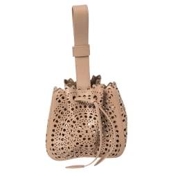 Pre Owned Alaia Vienne Old Rose Leather Laser Cut Bucket Bag