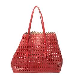 Alaia Red Lasercut Leather Mina Tote 