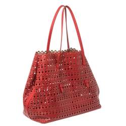 Alaia Red Lasercut Leather Mina Tote 