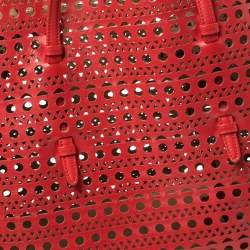 Alaia Red Lasercut Leather Mina Tote 