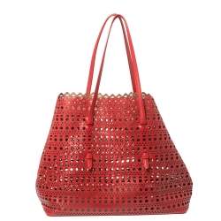 Alaia Red Lasercut Leather Mina Tote 