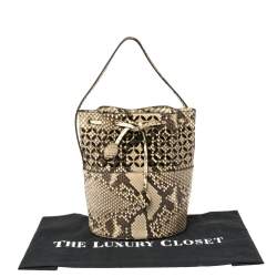 Alaia Beige/Black Python Drawstring Bucket Bag