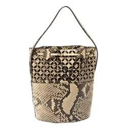 Alaia Beige/Black Python Drawstring Bucket Bag