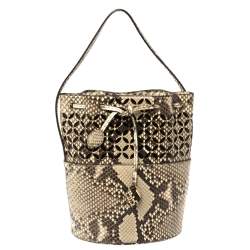 Alaia Beige/Black Python Drawstring Bucket Bag