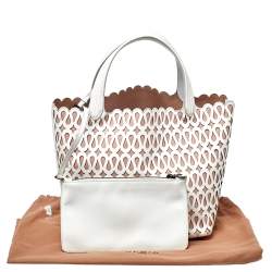Alaia White/Pink Leather Laser Cut Tote