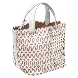 Alaia White/Pink Leather Laser Cut Tote