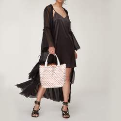 Alaia White/Pink Leather Laser Cut Tote