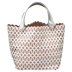 Alaia White/Pink Leather Laser Cut Tote