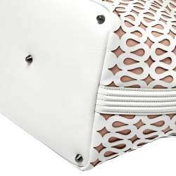 Alaia White/Pink Leather Laser Cut Tote