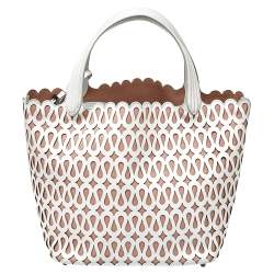 Alaia White/Pink Leather Laser Cut Tote