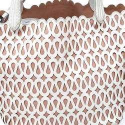 Alaia White/Pink Leather Laser Cut Tote
