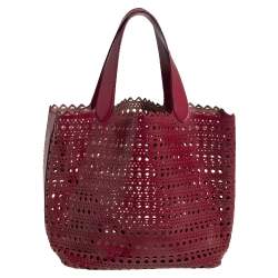 Pre Owned Alaia Red Leather Laser Cut Tote