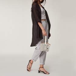 Pre Owned Alaia Grey Leather Rose Marie Embellished Laser Cut Bucket Bag