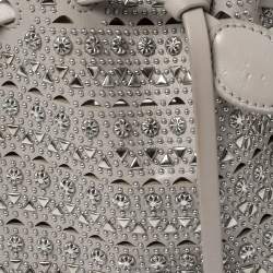 Pre Owned Alaia Grey Leather Rose Marie Embellished Laser Cut Bucket Bag