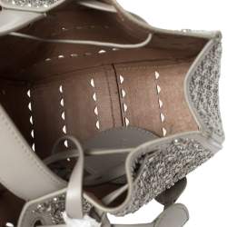 Pre Owned Alaia Grey Leather Rose Marie Embellished Laser Cut Bucket Bag