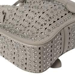 Pre Owned Alaia Grey Leather Rose Marie Embellished Laser Cut Bucket Bag