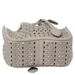 Pre Owned Alaia Grey Leather Rose Marie Embellished Laser Cut Bucket Bag