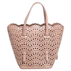 Pre Owned Alaia Beige Laser Cut Leather Mina Tote