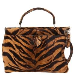 Alaia Brown Tiger Print Calfhair Frame Top Handle Bag