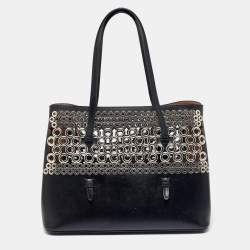 Alaia Black Leather Eyelet Embellished Tote