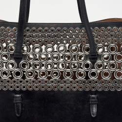 Alaia Black Leather Eyelet Embellished Tote