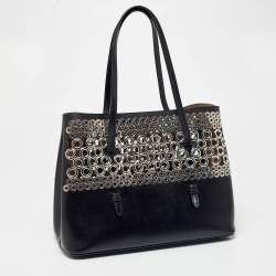 Alaia Black Leather Eyelet Embellished Tote