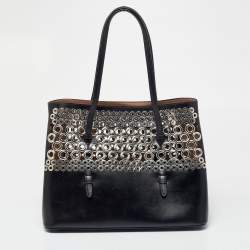 Alaia Black Leather Eyelet Embellished Tote