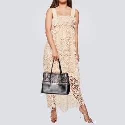 Alaia Black Leather Eyelet Embellished Tote